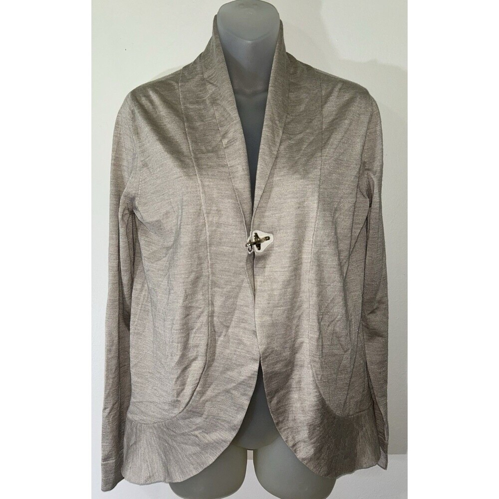 FAY Italy Wool Silk Cardigan Sweater Cardigan Silver Ganci Hook Clasp Taupe XS